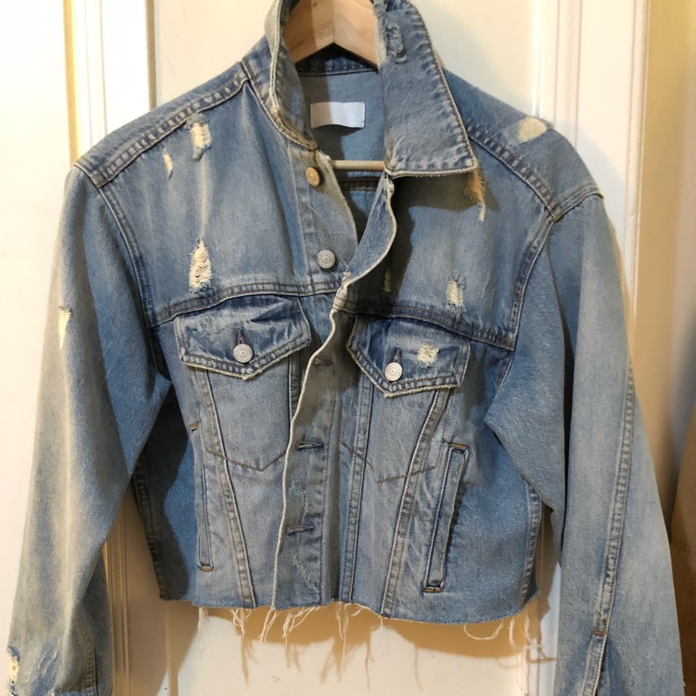 Boyish Light Blue Distressed Cropped Jean Jacket